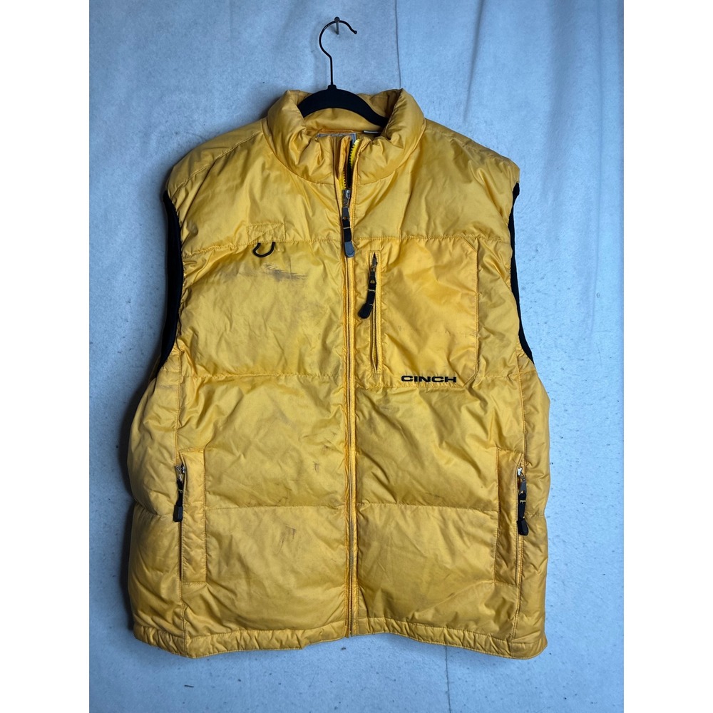 Vtg Cinch Mens Yellow Down Puffer Vest XL Full Zip M322784 Western Outdoor